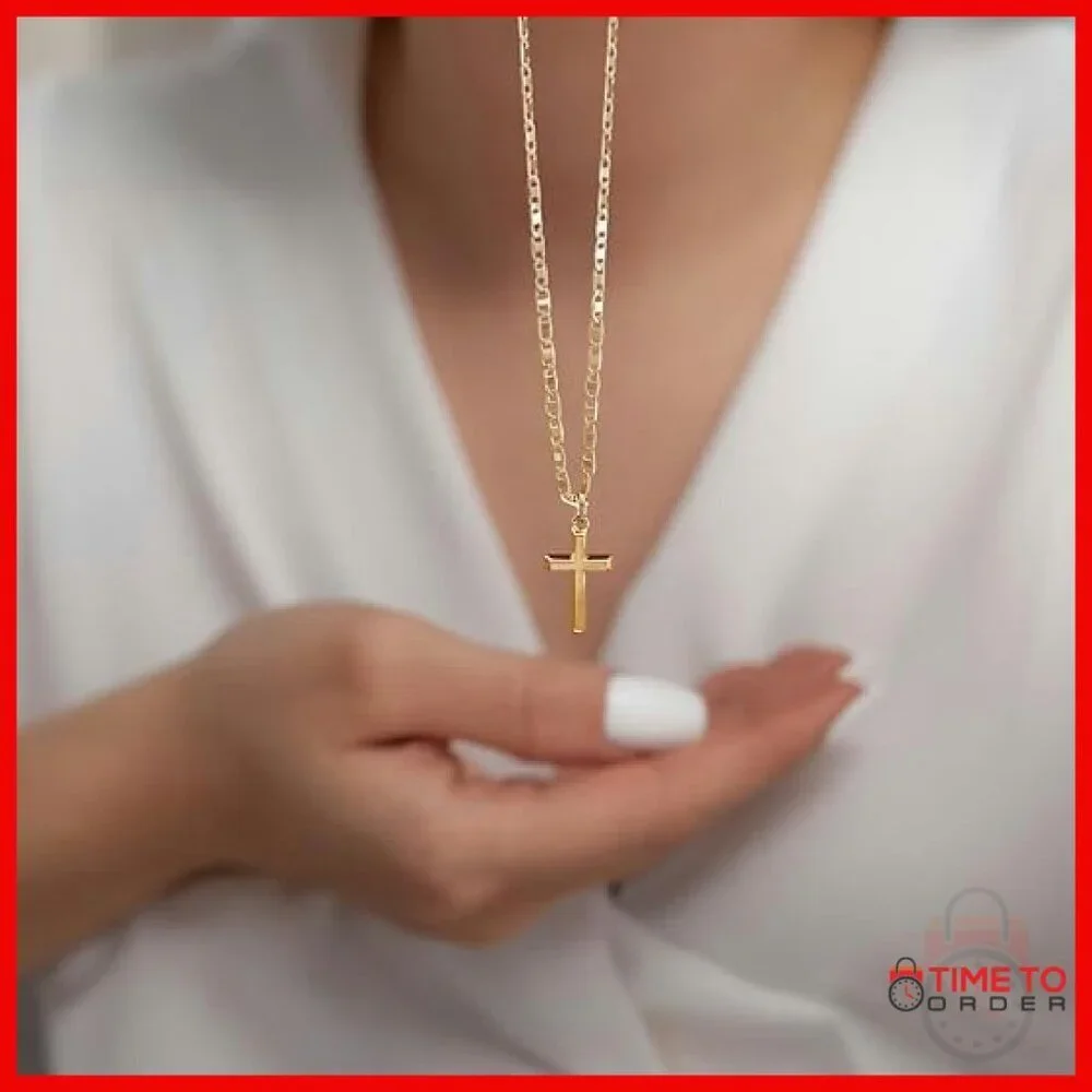 Gold Plated Cross Pendant Necklace 19 Inch Lobster Clasp